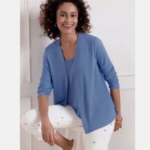 NWT Talbots Flyaway Linen Blend Cardigan Sweater Blue Iris 3X